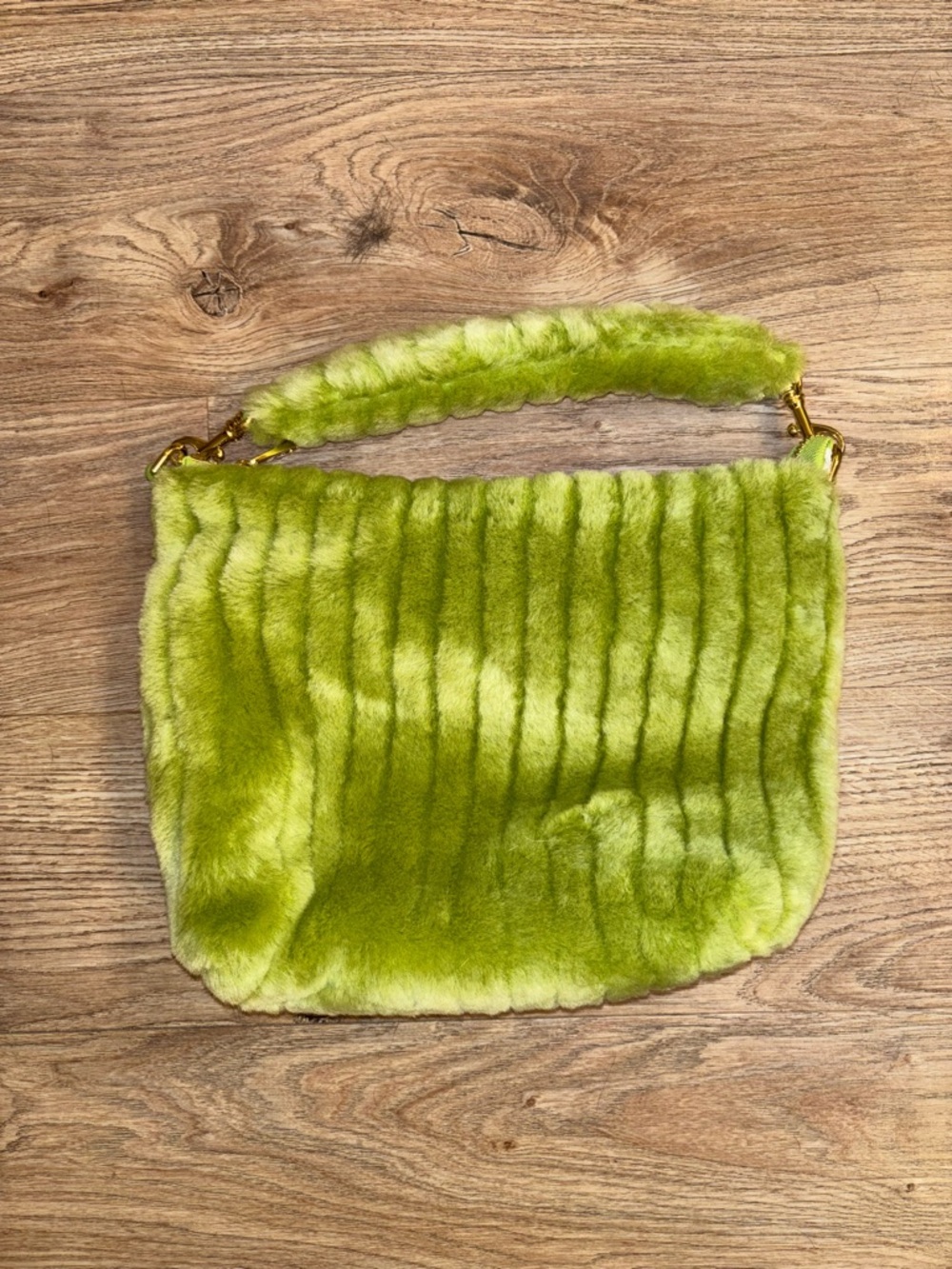 UGG Lime Green Faux Fur Shoulder Bag with Gold Hardware
